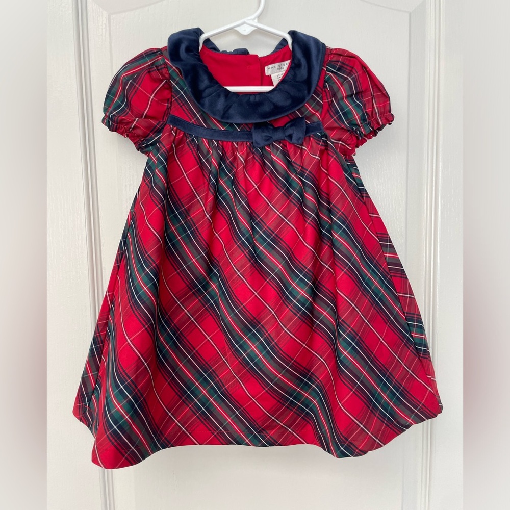 Max Studio kids red plaid dress with headband.